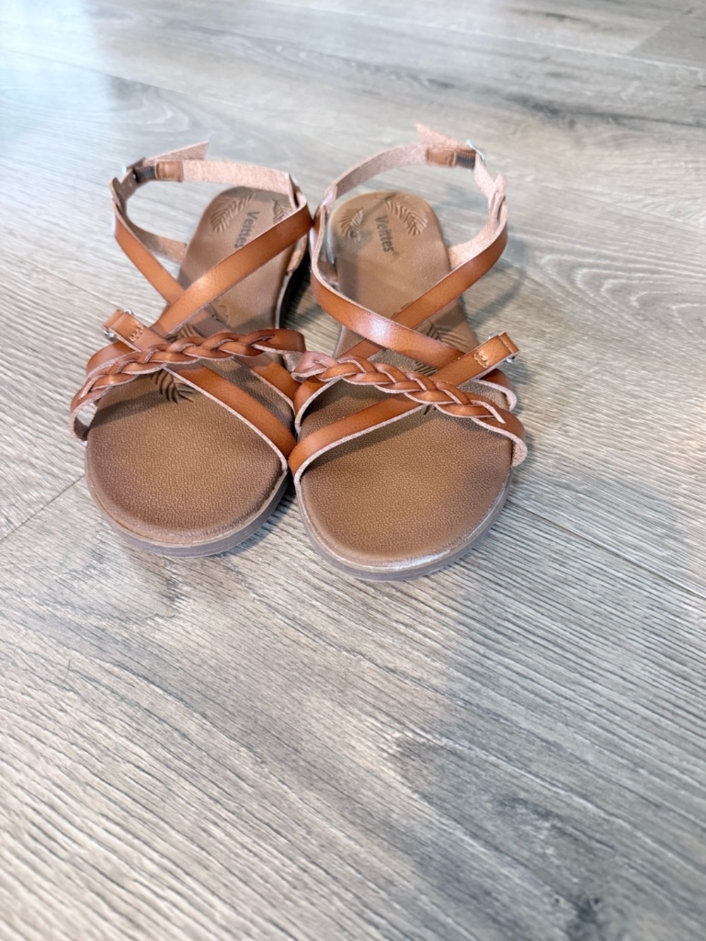Women's Brown Braided Strap Sandals with Ankle Closure